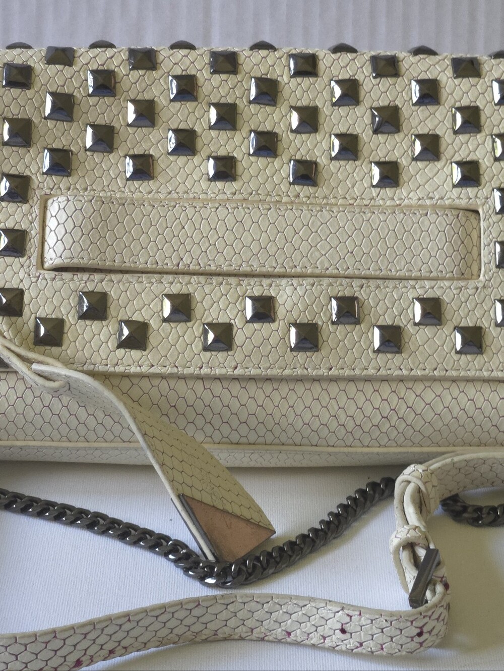 Coco Rocha x Botkier Holiday 2015 Cream Snakeskin Studded Crossbody Chain Clutch - Picture 3 of 12